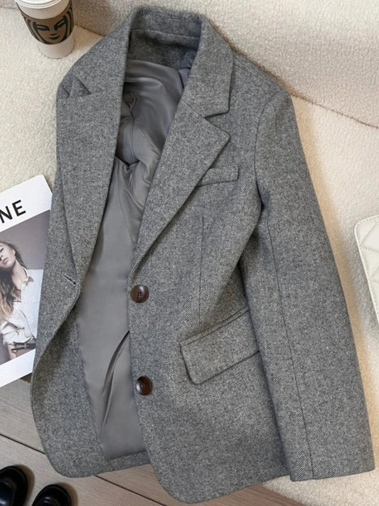 Spring Autumn Women suit jacket coat grey temperament Elegant blazers Retro Commuting Casual Top Female Single Breasted clothes