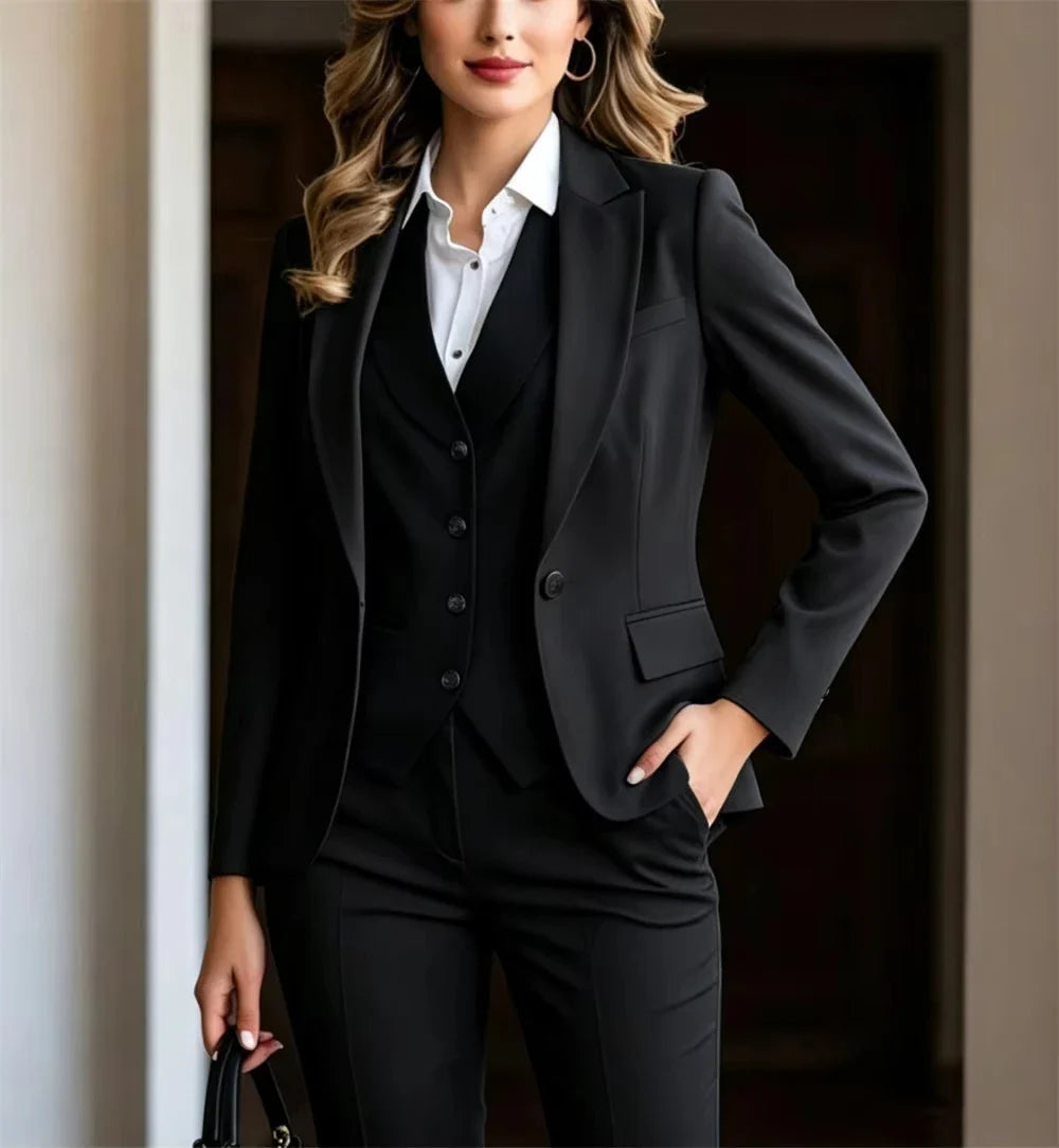 Beige Women's Suits 3 Piece Suit Official Outfits Formal Event Wear Women's Business Set Formal Outfit Jacket+Vest+Pant