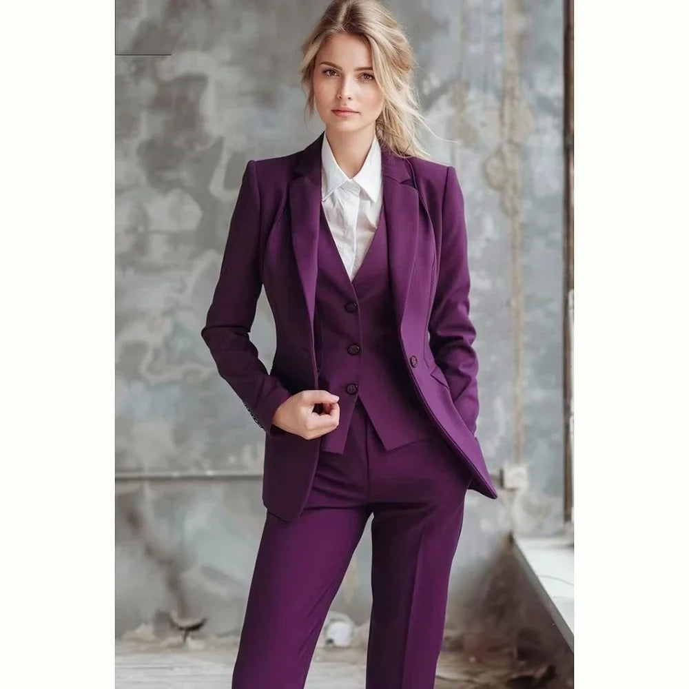 New Purple Women Suits Lady Business Office Tuxedos Mother Wedding Party Formal Occasions Ladies 3 Piece Set Jacket Vest Pants