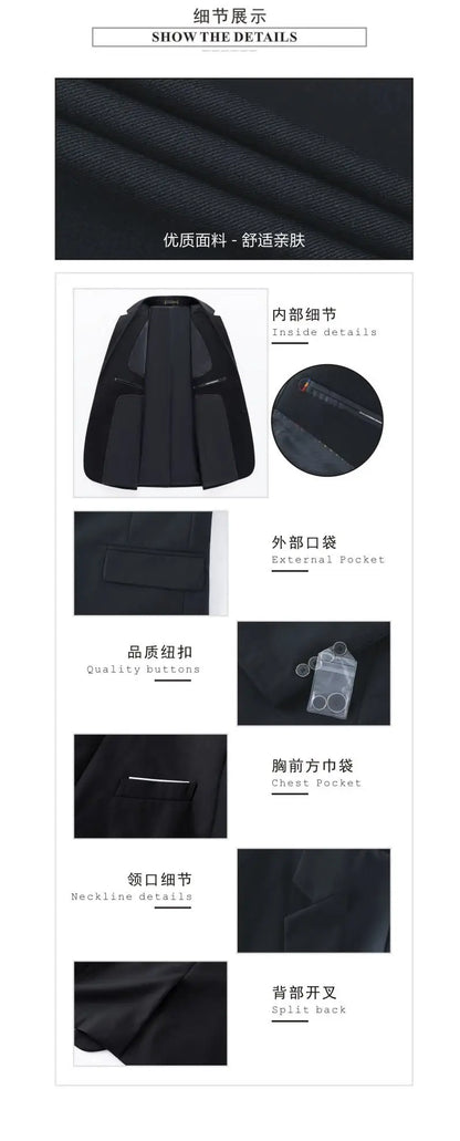 Form-Fitting Business Casual Double-Button Suit Three-Piece Set for Career Interviews Groom Best Man Handsome Formal Outfit
