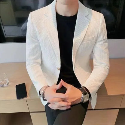 Men's Single Breasted Blazer – Korean Style Suit Jacket for Business & Smart Casual