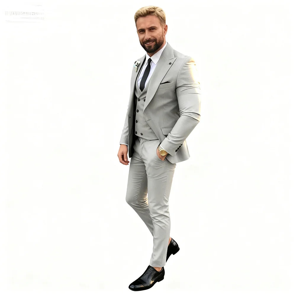 Ensemble de 3 costumes de smoking pour homme avec blazer, gilet simple boutonnage et pantalon pour mariage et occasions professionnelles décontractées