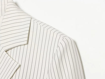 Elegant Women's Striped Blazer With Belt 2026 Spring Autumn Lapel Long Sleeves Single Breasted Slim Trendy Office Lady Suit