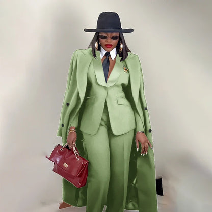 Modern Women's Suit New 3 Piece Pants Sets Blazer+Trousers+Overcoat Office Commute Elegant Style Banquet Dinner Formal Wear