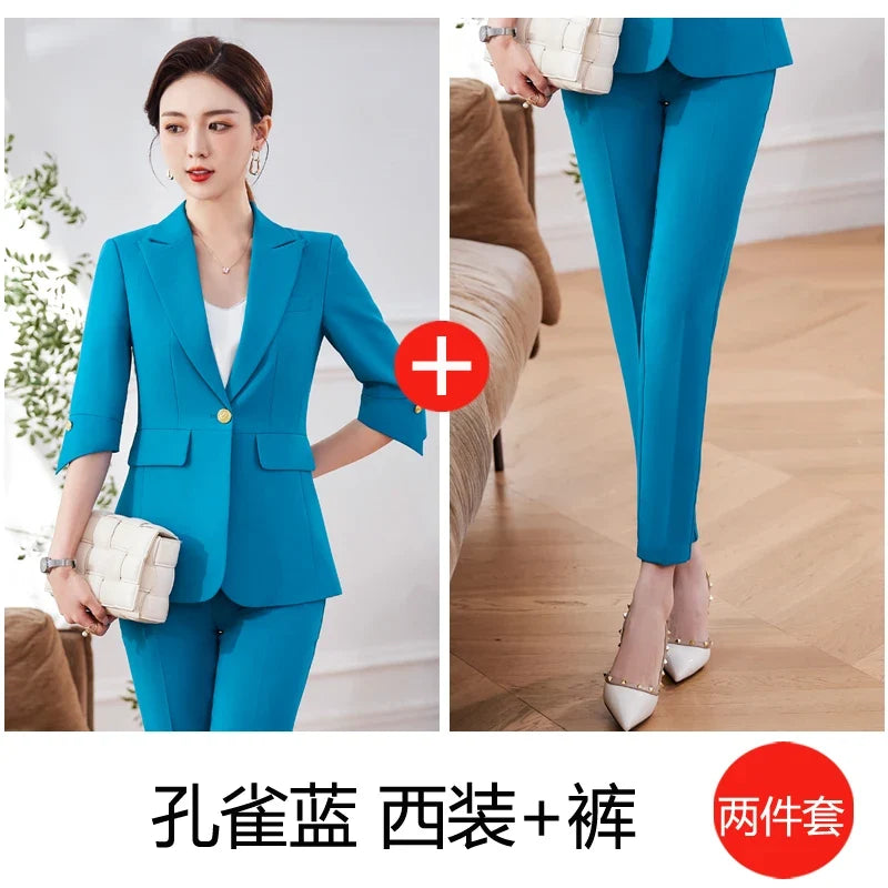 Fashionable professional women's mid-sleeved suit, high-quality two-piece pants + suit jacket, new spring 2026