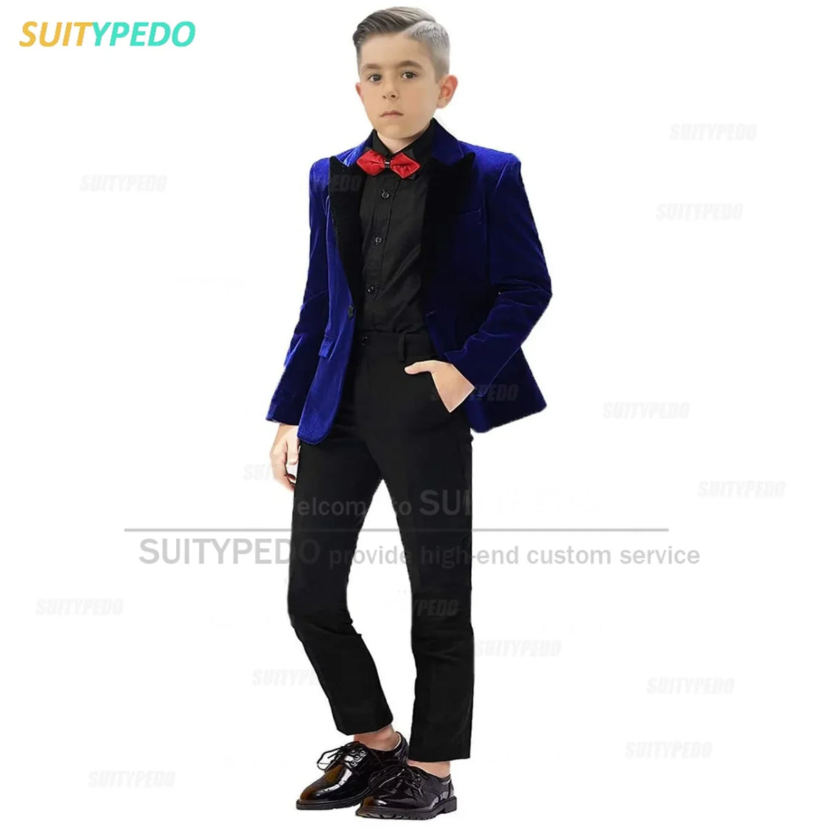 Fashion Purple Boy Suit Set Peaked Lapel Blazer And Pants 2 Pieces Wedding Party Costume Children Birthday Photography Tuxedos