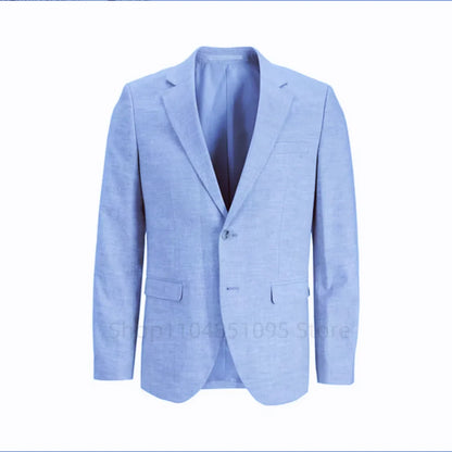 Summer Beige/Blue Slim Fit Men's Linen Suit Blazer Casual Business Wedding Prom Coat Spring Summer New Formal Wear Blazer Coat