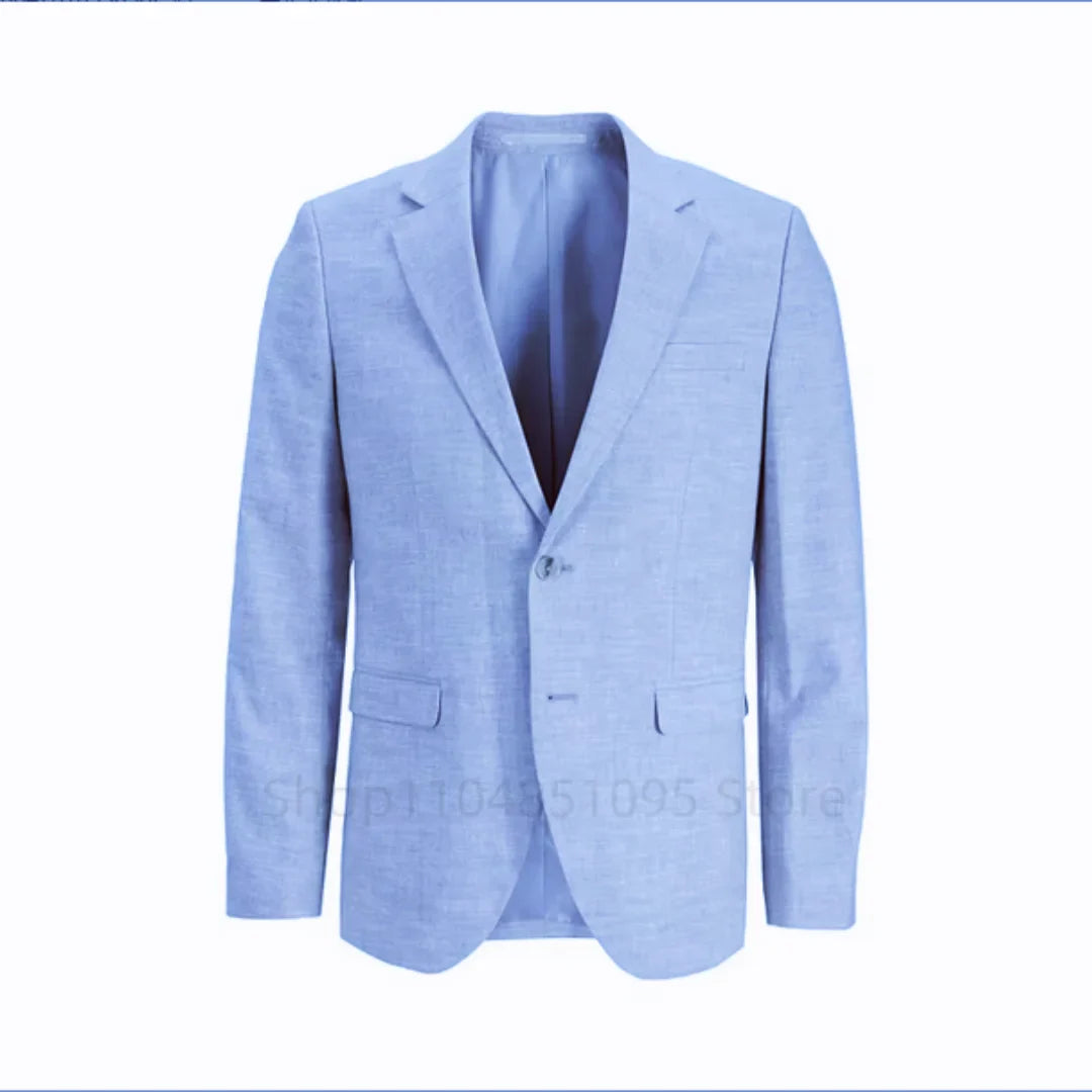 Summer Beige/Blue Slim Fit Men's Linen Suit Blazer Casual Business Wedding Prom Coat Spring Summer New Formal Wear Blazer Coat