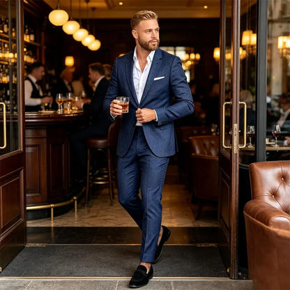 Summer Men's Linen Blend Suit 2 Pieces Slim Fit Casual Lightweight Jacket Pant Set for Party Business Wedding Prom Daily Wear