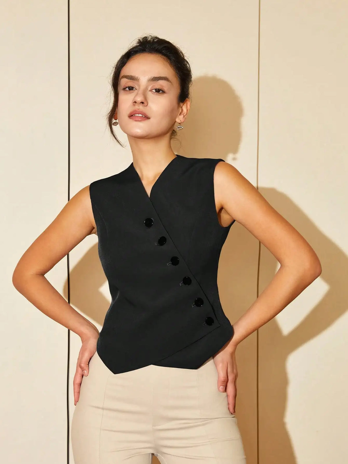 Women's Front Button Vest Blazer