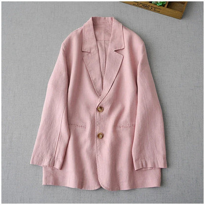 Elegant Long Sleeve Women's Linen Suit Jacket Thin Outerwear New Spring Fashion Ladies' Classic Versatile Pure Cotton Blend