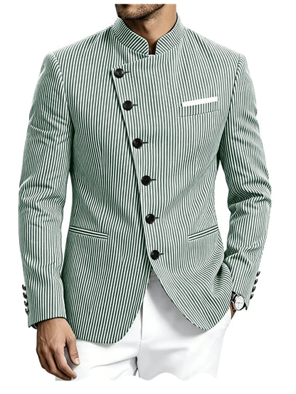 Men Mandarin Collar Suit Jacket Stand Collar Asymmetrical Single Breasted Men Blazer Slim Fit Business Formal Coat For Business