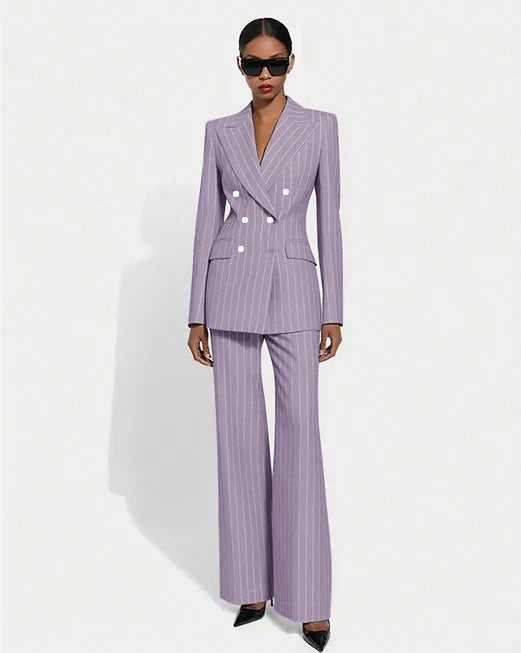 Black Stripe Double Breasted Women Blazer Sets Fashion Slim Pants Suits Custom Made Clothing