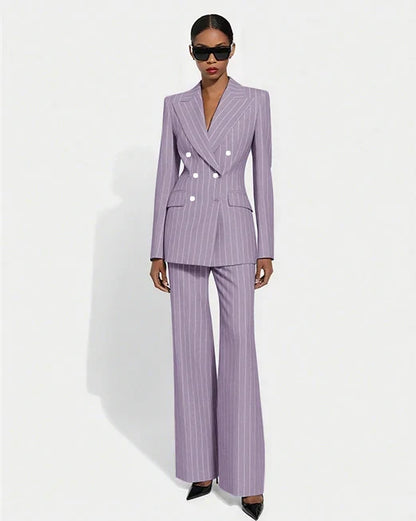 Black Stripe Double Breasted Women Blazer Sets Fashion Slim Pants Suits Custom Made Clothing