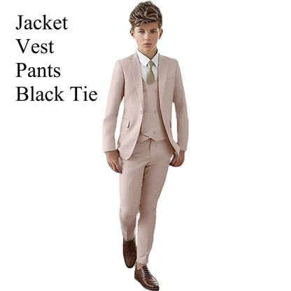 Boys 3-Piece Slim Fit Suit Set for Kids Wedding Prom and Formal Occasions