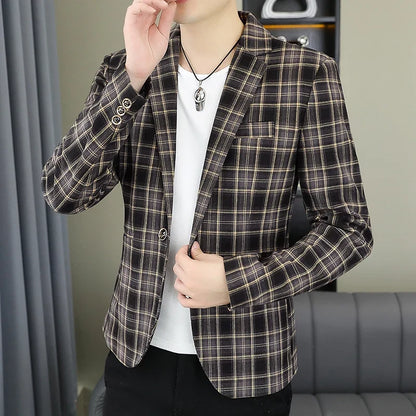 2026 Blazer Outdoor Men's Checked Fashion Business Trend Wedding Slimming Gentleman Casual Korean Travel High Formal Wear Blazer