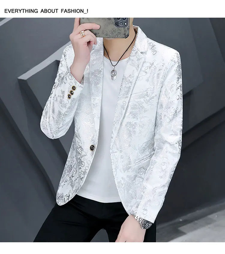 Blazer New Men's Fashion Business Gentleman Gentleman Hot Stamping Print Outdoor Performance Trend Wedding Banquet Casual Blazer