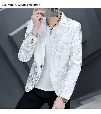 Blazer New Men's Fashion Business Gentleman Gentleman Hot Stamping Print Outdoor Performance Trend Wedding Banquet Casual Blazer