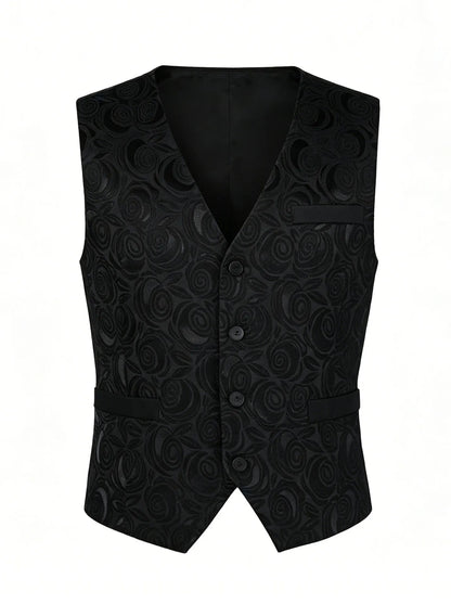 New Gentleman Men's 3‑Piece Jacquard Suit Set Blazer Vest Pants  Formal Outfit Tuxedo For Wedding Banquet Evening Party Occasion