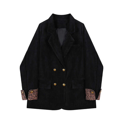 Women's Black Gothic Blazer Jacket Vintage Outerwear Leopard Patchwork Suit Coat Harajuku Long Sleeve Y2k Emo 2000s Clothes 2025