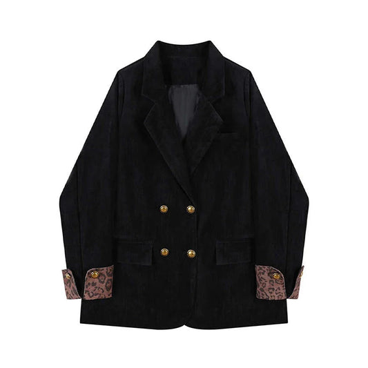 Women's Black Gothic Blazer Jacket Vintage Outerwear Leopard Patchwork Suit Coat Harajuku Long Sleeve Y2k Emo 2000s Clothes 2025