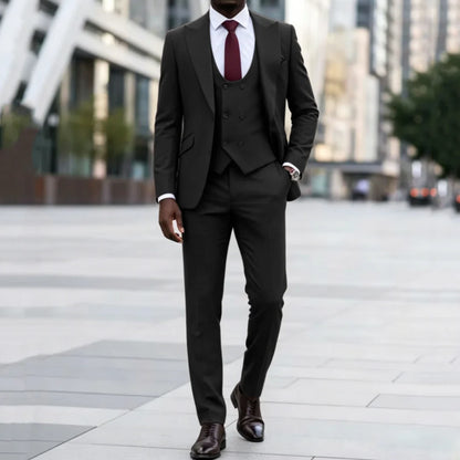 Men Suit Dark Brown 3 Pieces Solid With Lapel For Wedding Birthday Banquet Party Business Work Office Set Jacket Vest Pants