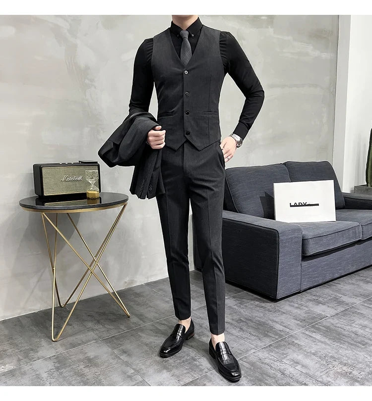 Men's Slim Fit 3-Piece Suit – Solid Color, Smart Casual & Wedding