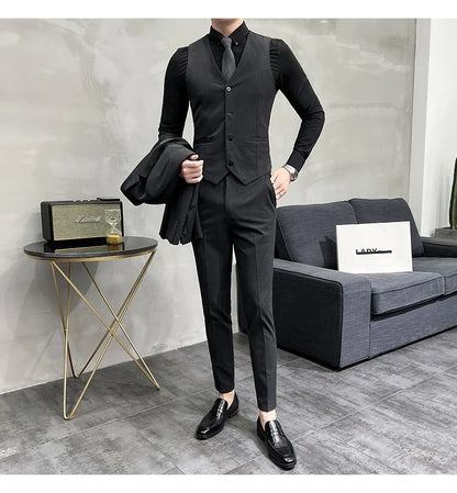 Men's Slim Fit 3-Piece Suit – Solid Color, Smart Casual & Wedding