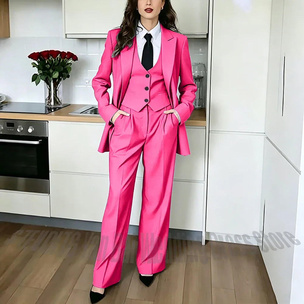 Classic Peaked Lapel Women's Pant Suits 3 Piece Formal Office Regular Fit Single Breasted Business Occasion Party Event Outfit