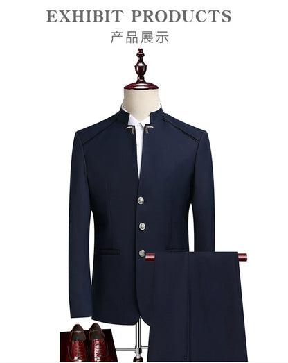 Suit (Blazer+ Pants) Men's Fashion Gentleman Business Outdoor Standing Collar Gentleman Wedding Work Casual MAO Suit