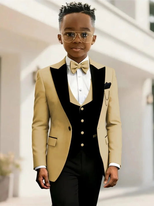 2027 New Boys Handsome Suit Set 3 Pieces For Christmas Party Classic Smart Peak Lapel Tuxedo Wedding Birthday Wear Plus Size