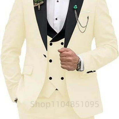 Costumes de mariage 3 pièces pour hommes, smoking de marié formel, coupe ajustée, décontracté, blazer à double boutonnage, gilet et pantalon pour fête
