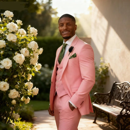 Men's 3-Piece Formal Suit – Notched Lapel Jacket, Vest & Pants for Weddings & Occasions