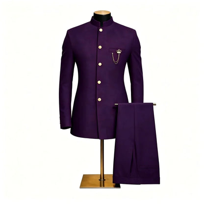 Men's 2-Piece Suit Casual Business Solid Color Turn-Down Collar Single Button Blazer Pants Ensemble Moda Masculina