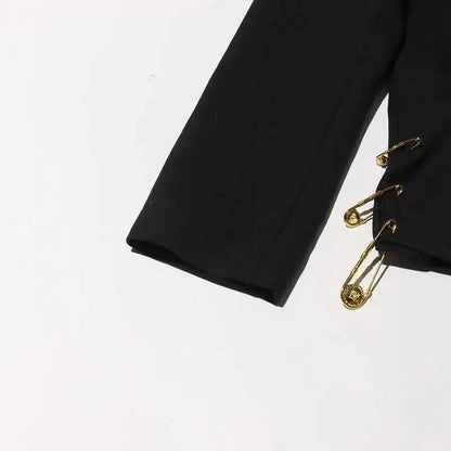 Autumn New Women Chic Blazer Asymmetrical Pin Design Single Button Slim Fit Elegant Fashion Office Lady Stylish Coat HK9876
