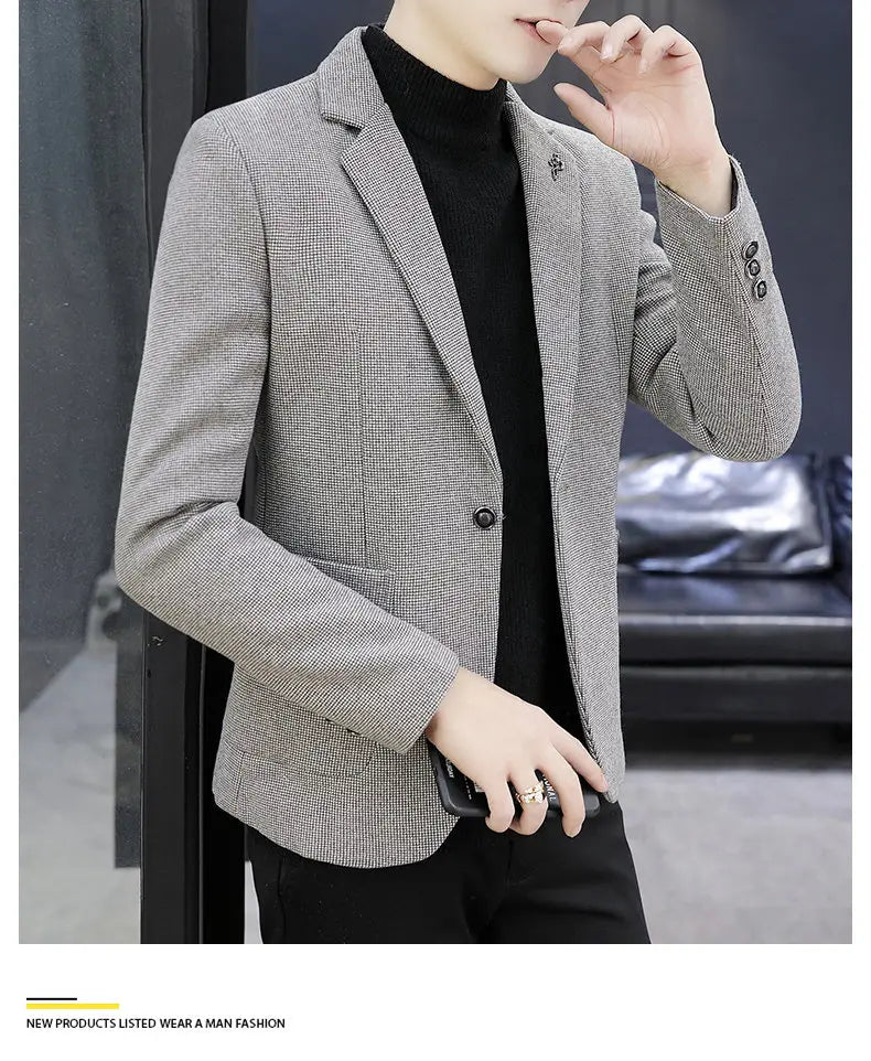 Blazer: An Outdoor Fashion Business Gentleman Pure Color Wedding Host Slim-fit Casual Korean-style Versatile Men Fleece Blazer