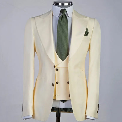 Solid White Men Suits 3 Pieces Tuxedo Jacket with Lapel And Pocket for Birthday Wedding Office Work Jacket Vest Pant
