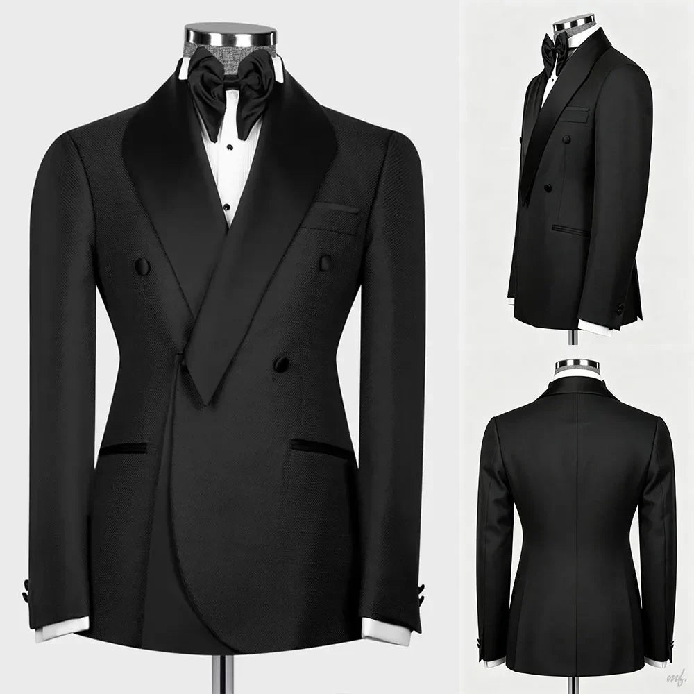 Leisure Men's Suit 2 Pieces Blazer Pants Bow Collar Solid Color Slim Fit Wedding Tuxedos Work Business Formal Customized