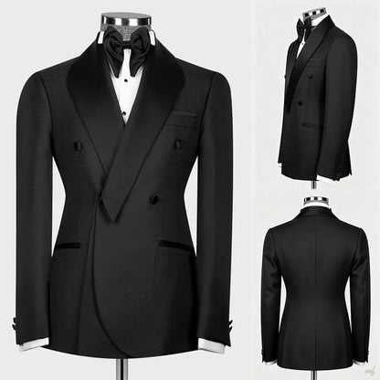 Leisure Men's Suit 2 Pieces Blazer Pants Bow Collar Solid Color Slim Fit Wedding Tuxedos Work Business Formal Customized