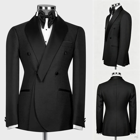 Leisure Men's Suit 2 Pieces Blazer Pants Bow Collar Solid Color Slim Fit Wedding Tuxedos Work Business Formal Customized