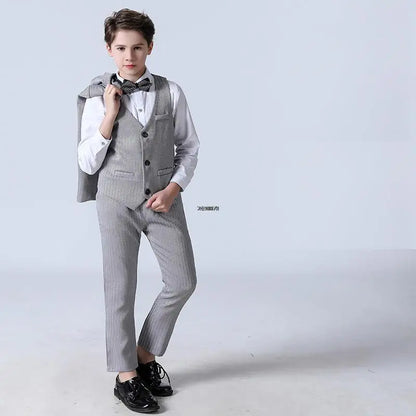 Big Teenager Tuxedo Dress Children Dance Costume Flower Boy Wedding Suit Kids Formal Jacket Vest Pants 3PCS Party Photograph Set