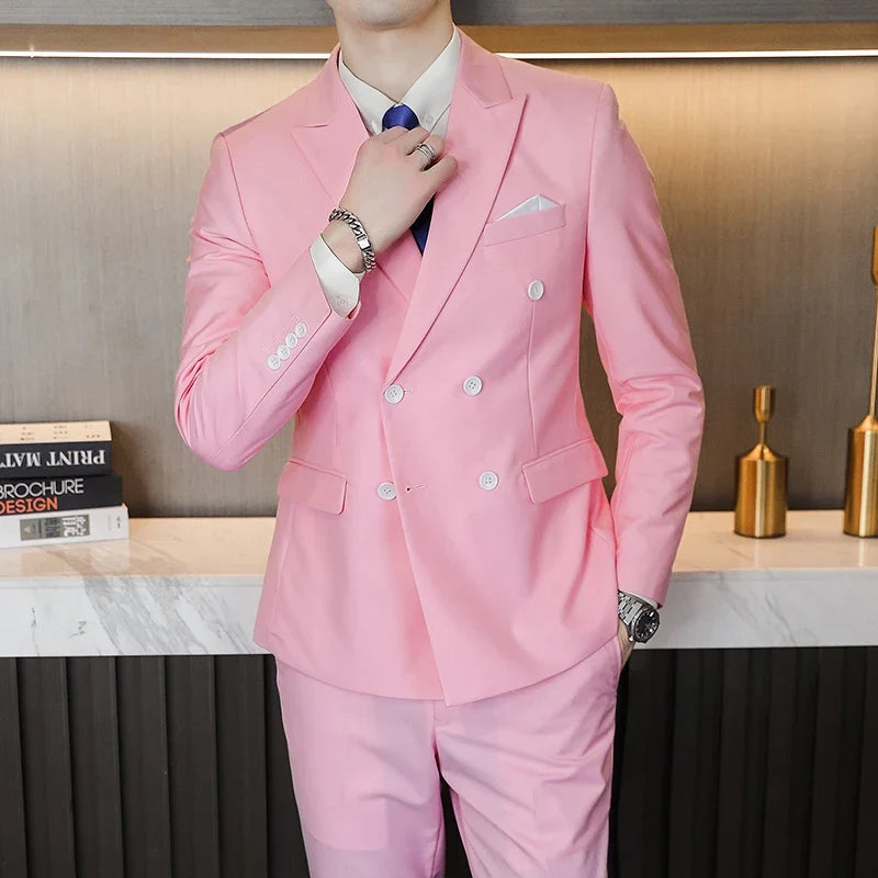 Men's Double-Breasted Suit Jacket and Trousers – Formal Business & Wedding 2-Piece Set