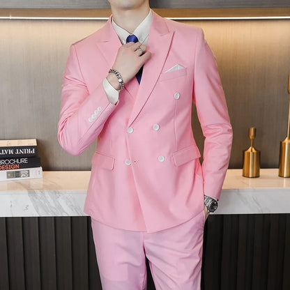 Men's Double-Breasted Suit Jacket and Trousers – Formal Business & Wedding 2-Piece Set