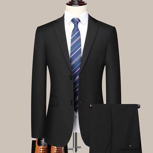 Men's Two-Piece Suit Slim Fit Single Breasted Solid Color Wedding Formal