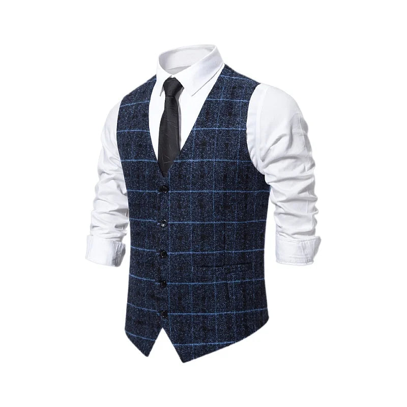 Men's Slim Fit Single Breasted Suit Vest – Plaid Waistcoat for Weddings & Banquets