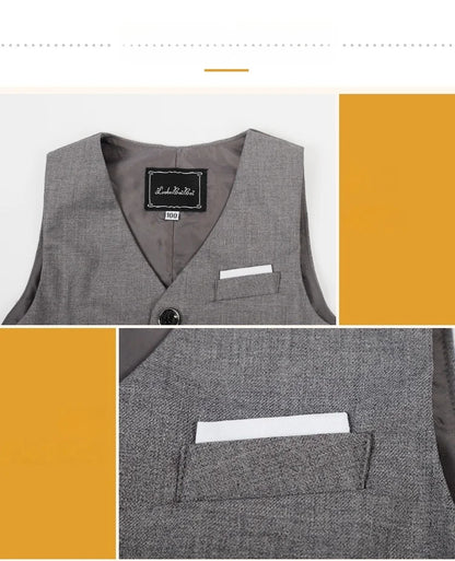 Boys Girls Summer 3Pieces School Uniform With Vest Shorts/Skirt Tie Children's Piano Host Speech Chorus Performance Costume
