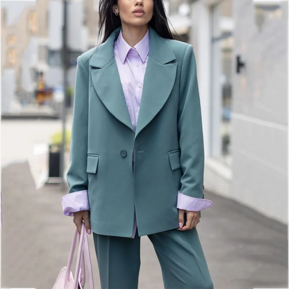 Tailor-Made Women's Suit Classic Peak Lapel Single Button Business Casual Outfit(Jacket+Pants) High Quality Formal Female Suit