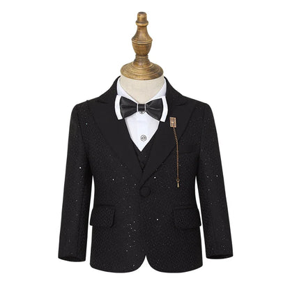 Flower Boys Wedding Suit Set Children's Piano Performance Costume Kids Blazer Vest Pants Bowtie Brooch 5Pieces Clothes Set