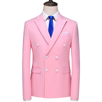 Men's Double Breasted Blazer – Slim Fit Solid Color Formal Jacket for Weddings & Office
