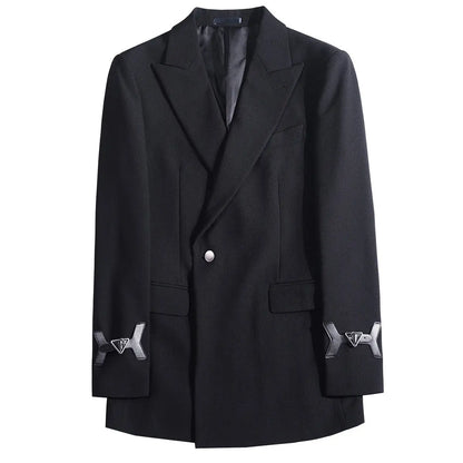 2026 Luxury Black Suit Jacket for Men PU Decorative Casual Social Men Blazers Banquet Party Wedding Formal Jackets Costume Homme